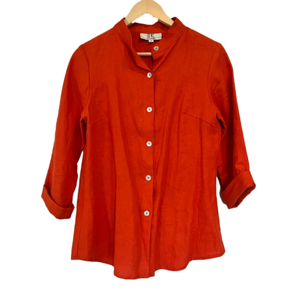 100% Linen One Collections Orange Red Linen Button Down Shirt Coastal Bright